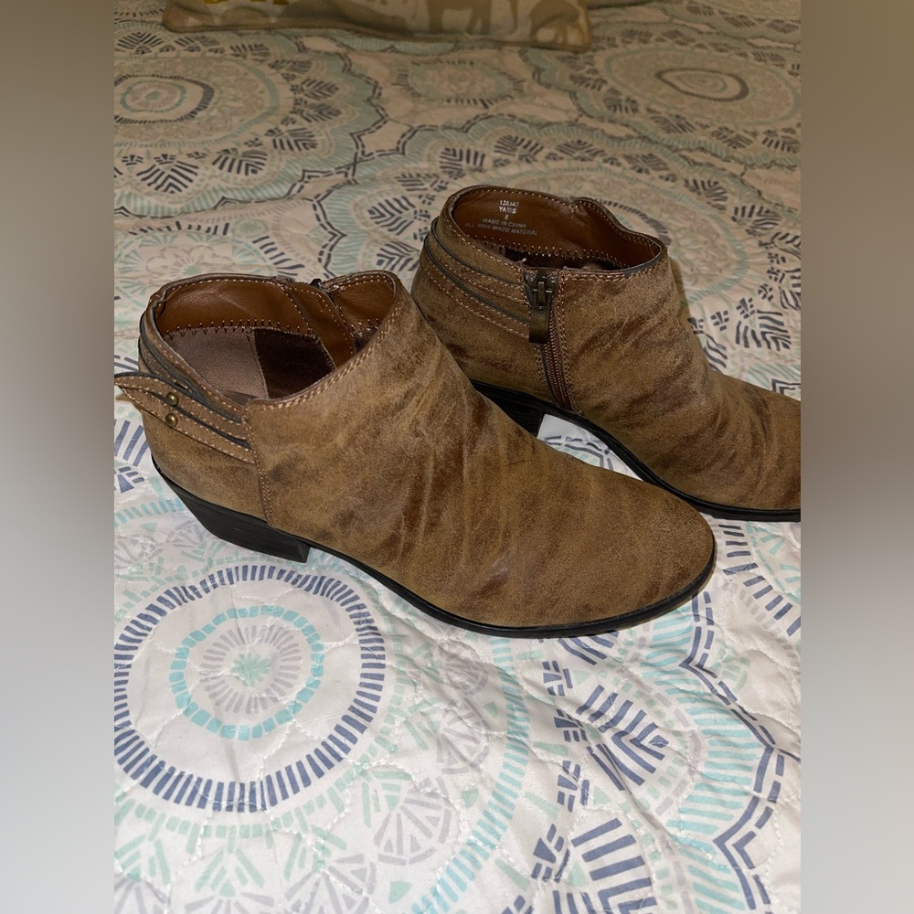 Brown leather booties